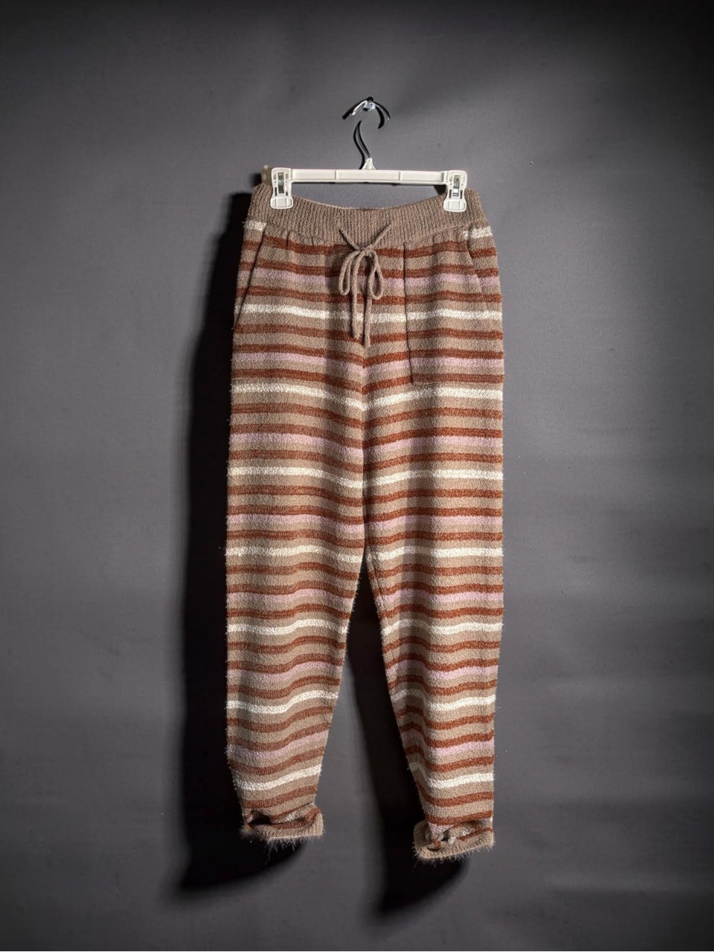 NEW Free People Beach Striped Knit Pants in Cream, Tan & Rust